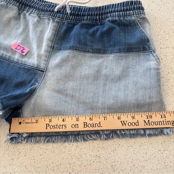 Aerie Denim Jean Shorts Pull On Patchwork Small Summer Elastic Waist Drawstring - Picture 12 of 14